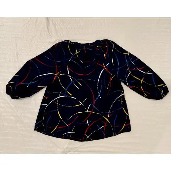 Joie Georgette Blouse Navy Blue Women’s Small Abstract Art Wear Artsy Statement - Picture 10 of 15